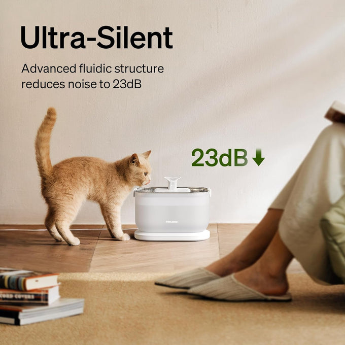 petlibro wireless cat water fountain, stainless steel tray, 2.5l dual flow ultra quiet pet water dispenser for cats