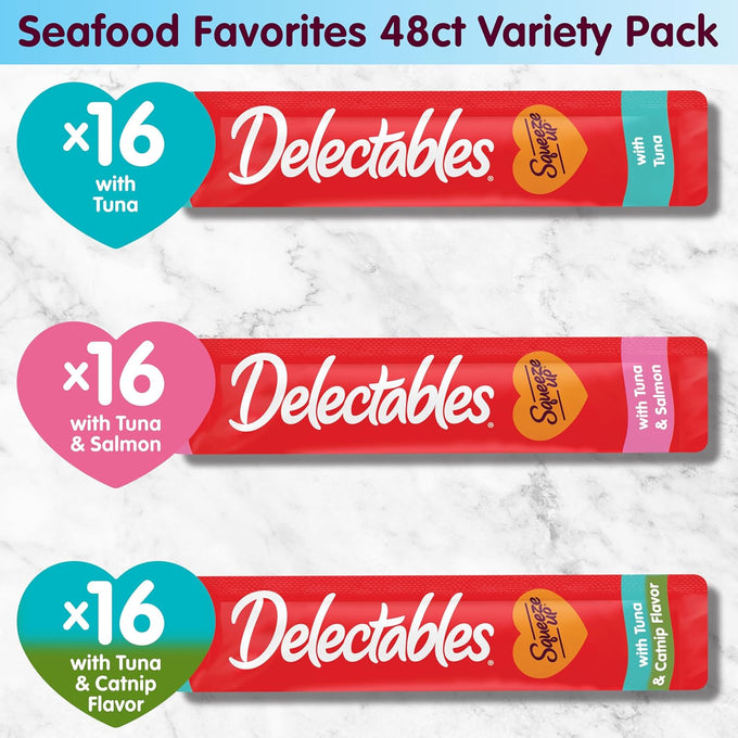 Delectables squeeze up tuna with salmon and catnip, 48 tubes, 0.5 oz, grain-free, no added fillers