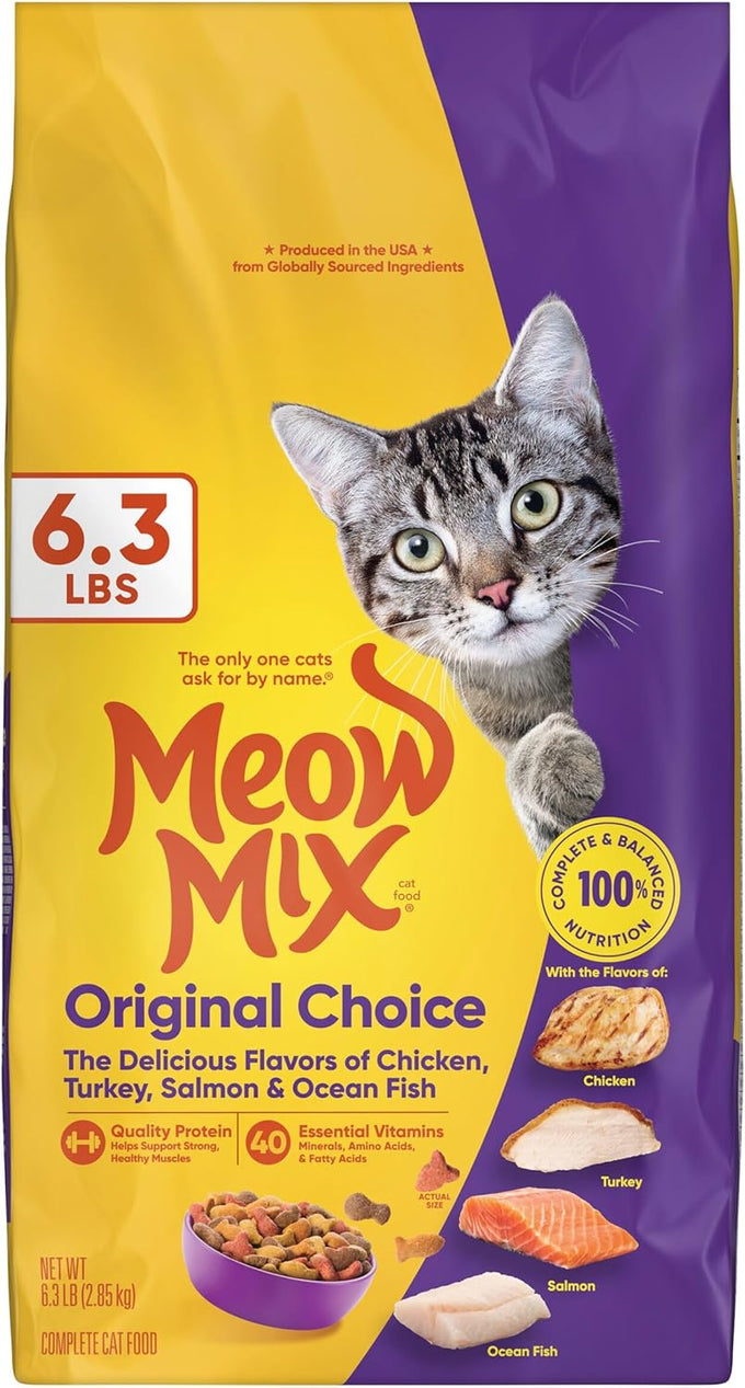 Meow Mix Original Choice Dry Cat Food, 6.3 pound bag, complete and balanced nutrition for adult cats