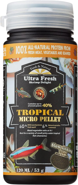 Tetra Ultra Fresh Slow Sinking Tropical Fish Food, 1.87 oz, Wild Sword Prawns, Spirulina, Color Enhancement, Small Granules