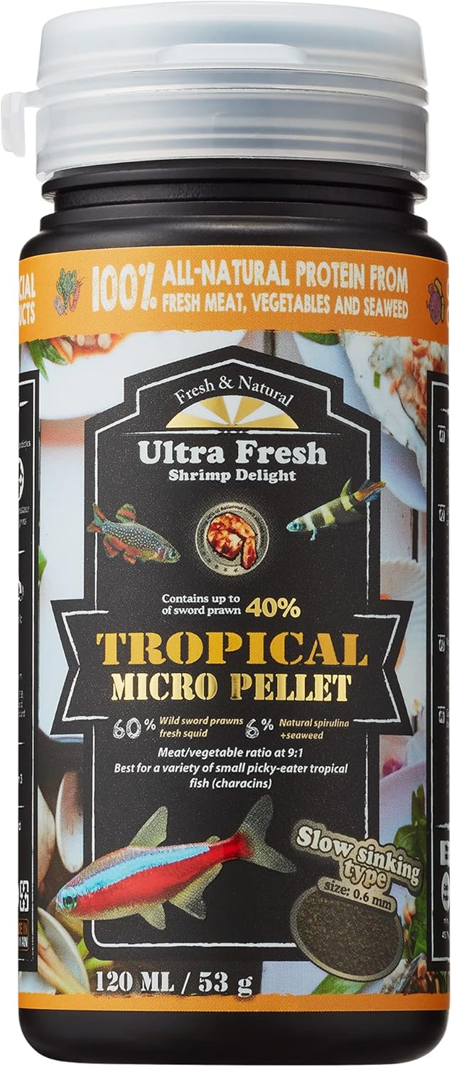 Tetra Ultra Fresh Slow Sinking Tropical Fish Food, 1.87 oz, Wild Sword Prawns, Spirulina, Color Enhancement, Small Granules