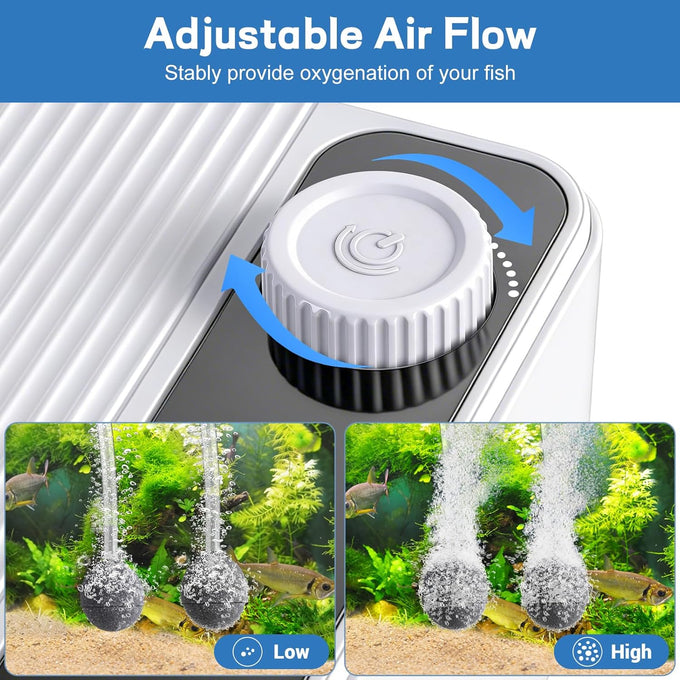 Aquarium Air Pump, 2.3W/5.5W/8W, Adjustable Fish Tank Bubbler for Small to Large Aquariums, up to 200 Gallons