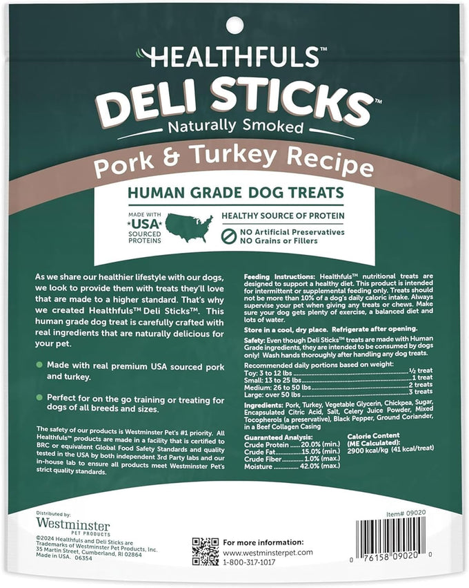 Healthfuls Deli Sticks Pork and Turkey Dog Treats, Human-Grade, Gluten-Free, 10 Count Bag