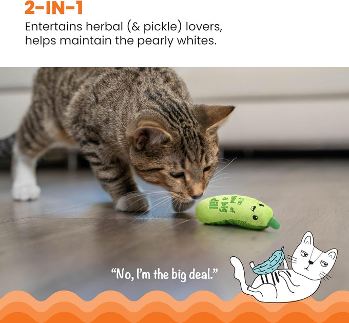 Catstages Pickle Kicker Cat Toy - Soft Plush Crinkle Toy with Catnip and Dental Mesh, 6.5"