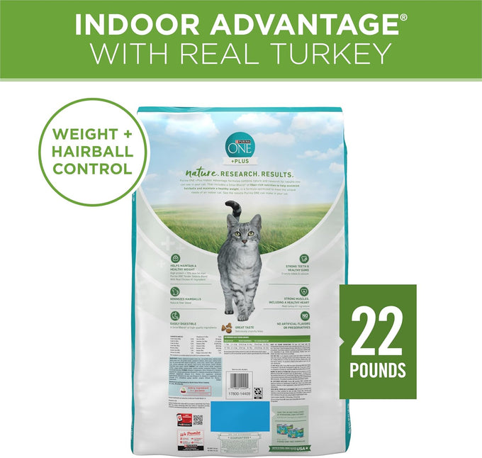 Purina ONE Natural Low Fat Weight Control Indoor Dry Cat Food 22 lb Bag Plus Indoor Advantage