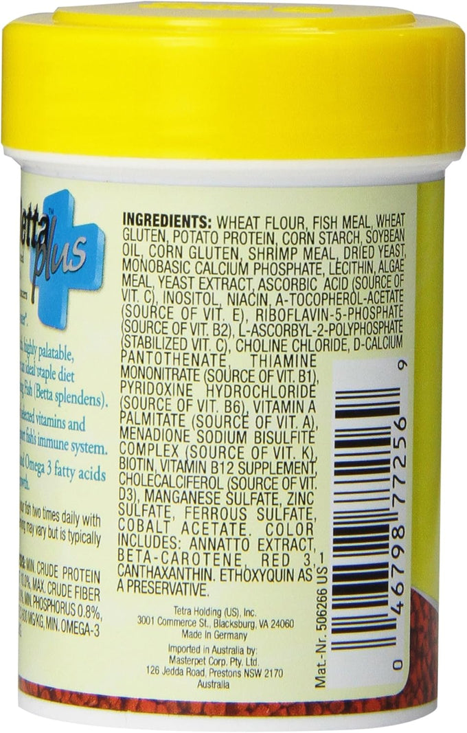 TetraBetta PLUS Floating Mini Pellets, nutritionally balanced diet for betta fish and top-water feeders, 1.2 ounces