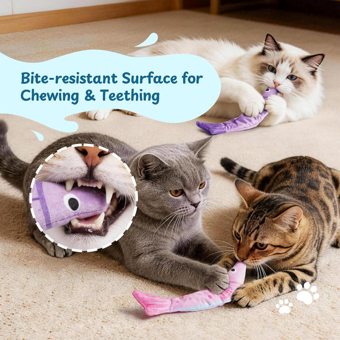 9000mg North American Catnip Floppy Fish Cat Toys for Indoor Cats with Crinkle Sound and Soft Cotton-Free Surface