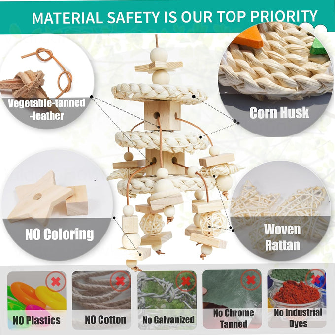Natural bird toys for quaker parrot, lovebird, parakeet, cockatiel & conure - 100% natural, non-toxic, chew, shred & forage toys