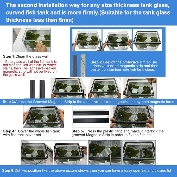 Magnetic aquarium cover mesh for curved fish tanks up to 13.12 feet long, fish-safe and adjustable