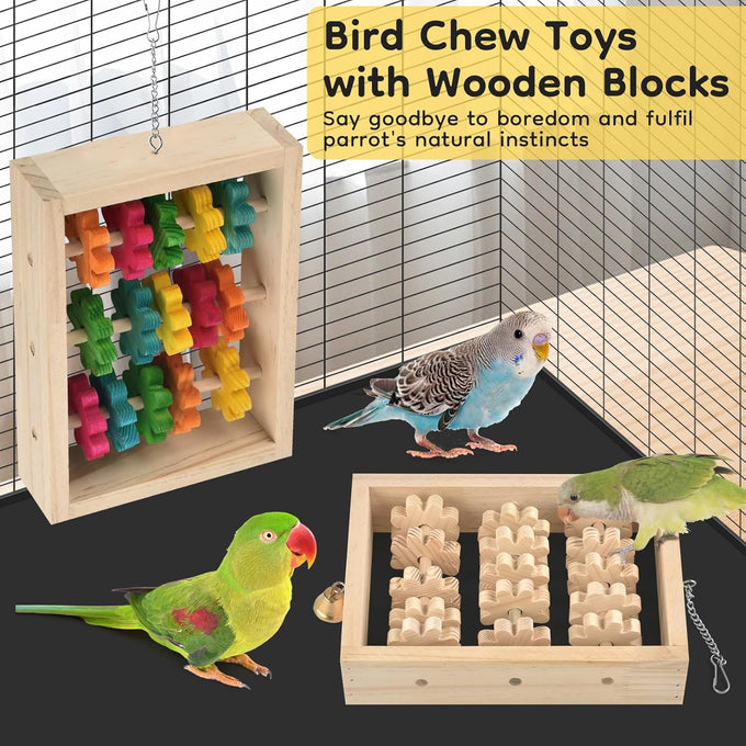 dbness 2pcs natural wooden hanging parrot chew toys for parakeets, cockatiels, macaws, african grey