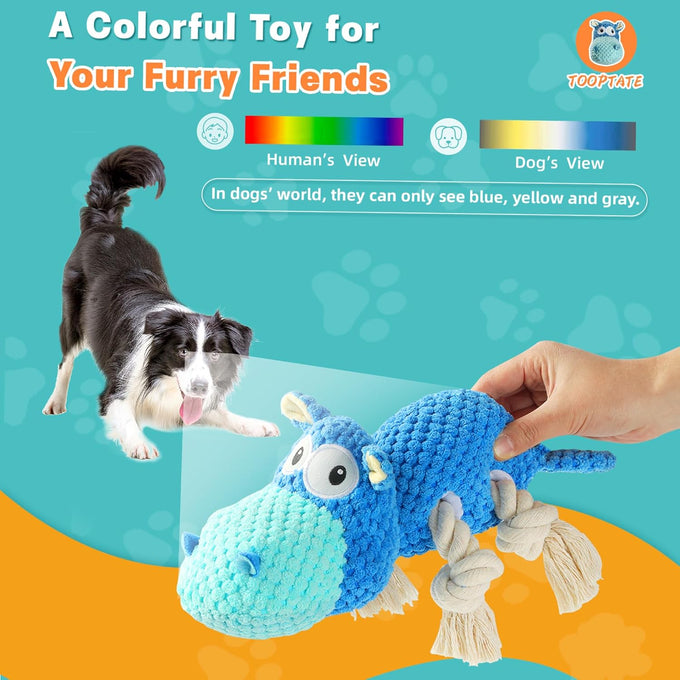 Tooptate blue medium dog toys for aggressive chewers, squeaky plush interactive toys for large dogs