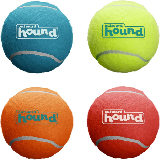 Outward Hound Squeaker Ballz, medium tennis balls, 2.5", 4-pack for dogs under 50 lbs, interactive dog toys