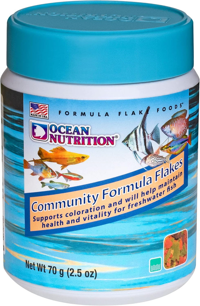 Ocean Nutrition community formula flake fish food for freshwater fish - Natural Ingredient Fish Food Flakes made in USA 2.5 oz 70g