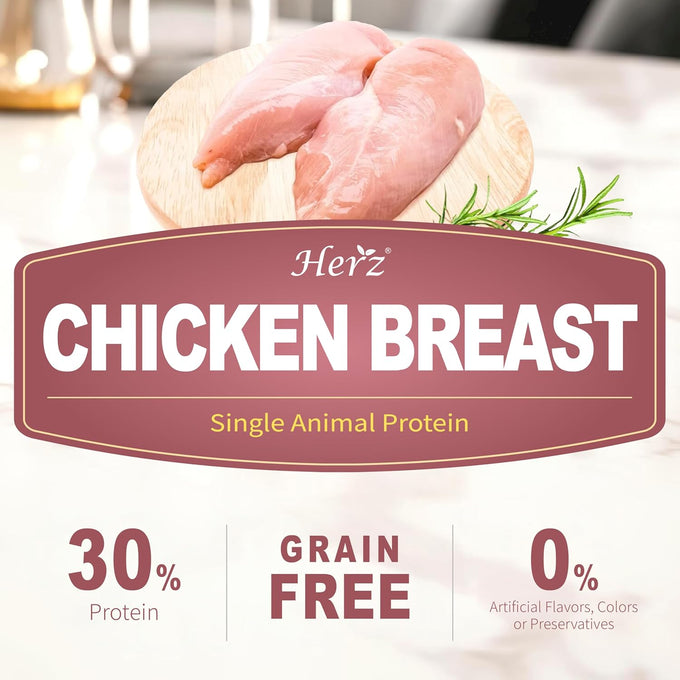 Herz Air-Dried Chicken Breast Dog Food 2 lb, Single Pure-Meat, Grain Free, All Natural High Protein