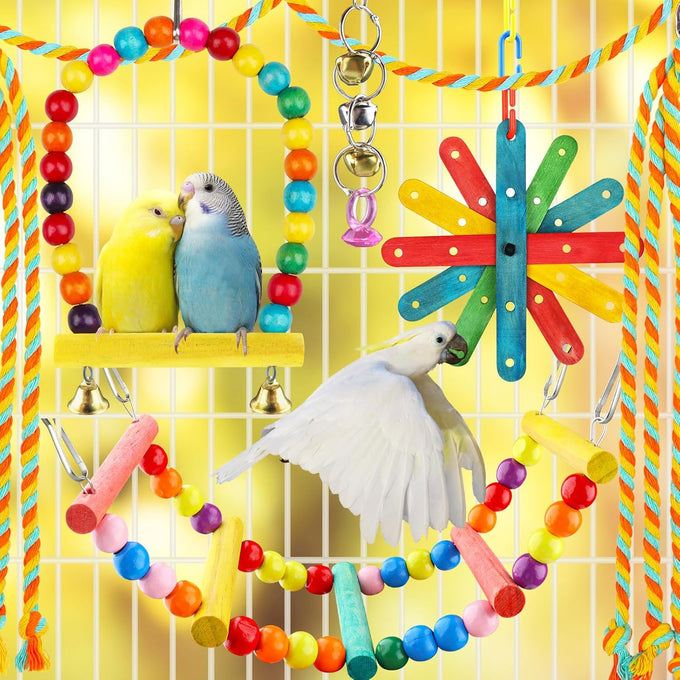 quozo 8pcs bird toys for parakeets colorful ladder hammock bird cage accessories parrot