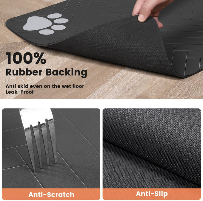 Absorbent Pet Feeding Mat with Waterproof Backing for Food and Water Bowls - 20"x12" Striped Dark Gray