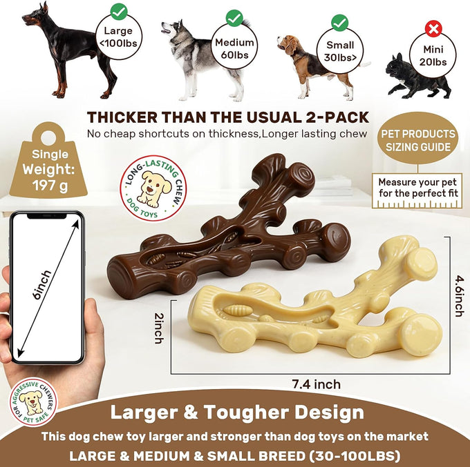 SIHRMIU 2 Pack nylon dog chew toys for aggressive chewers, medium/large breed, tough almost indestructible
