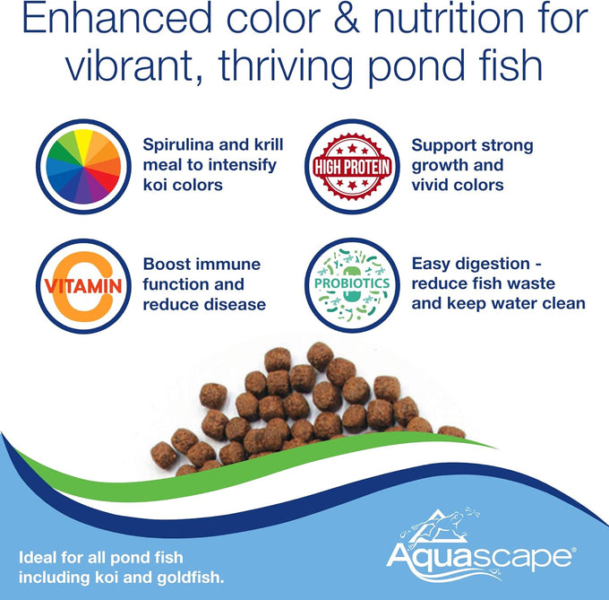 Aquascape premium color enhancing fish food pellets for pond koi goldfish, scientifically formulated and probiotics rich, 2.2 lbs, 1 kg