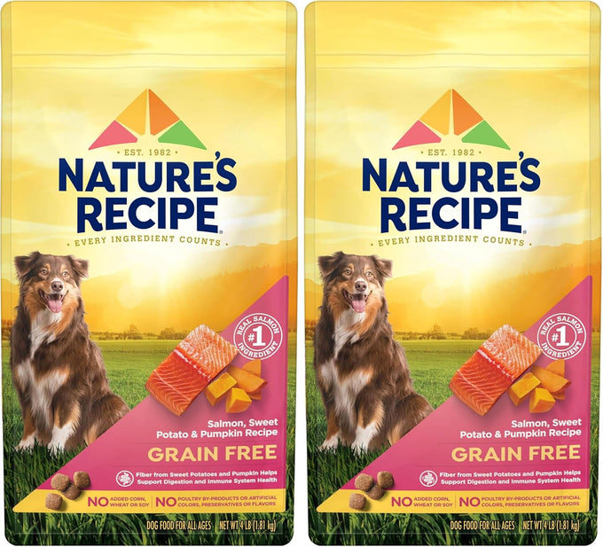 Nature's Recipe Grain Free Dry Dog Food, Salmon, Sweet Potato & Pumpkin Recipe, 4 lb. Bag