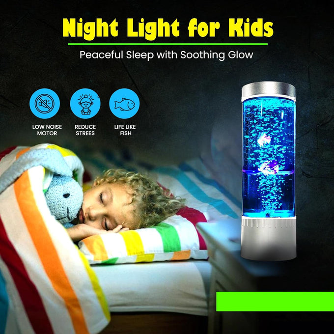 Brewish 7 Color Changing Fake Aquarium Night Light Desktop Lamp with Moving Fishes, 13.5 inches height, Clear Acrylic Tank