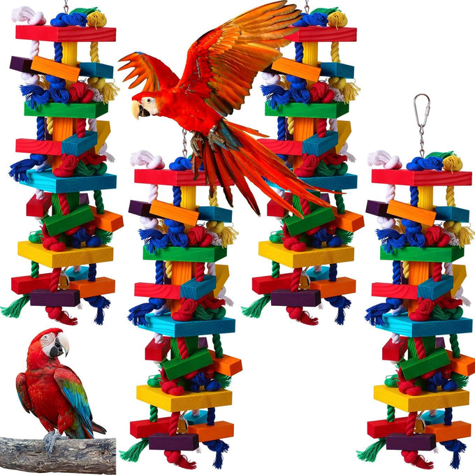 soulchen 4 pc extra large bird parrot toy set wooden chewing toys for large macaws african grey amazon parrots