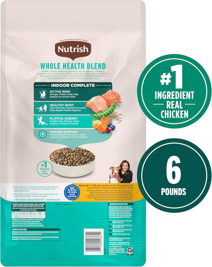 Rachael Ray Nutrish Indoor Complete Chicken, Lentils & Salmon Recipe Dry Cat Food, 6 lb.