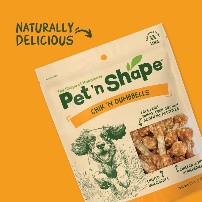 Pet 'n Shape Chik 'n Rice Dumbbells - 100% Natural Chicken Treats for Dogs, 1 Pound, Crunchy Bites