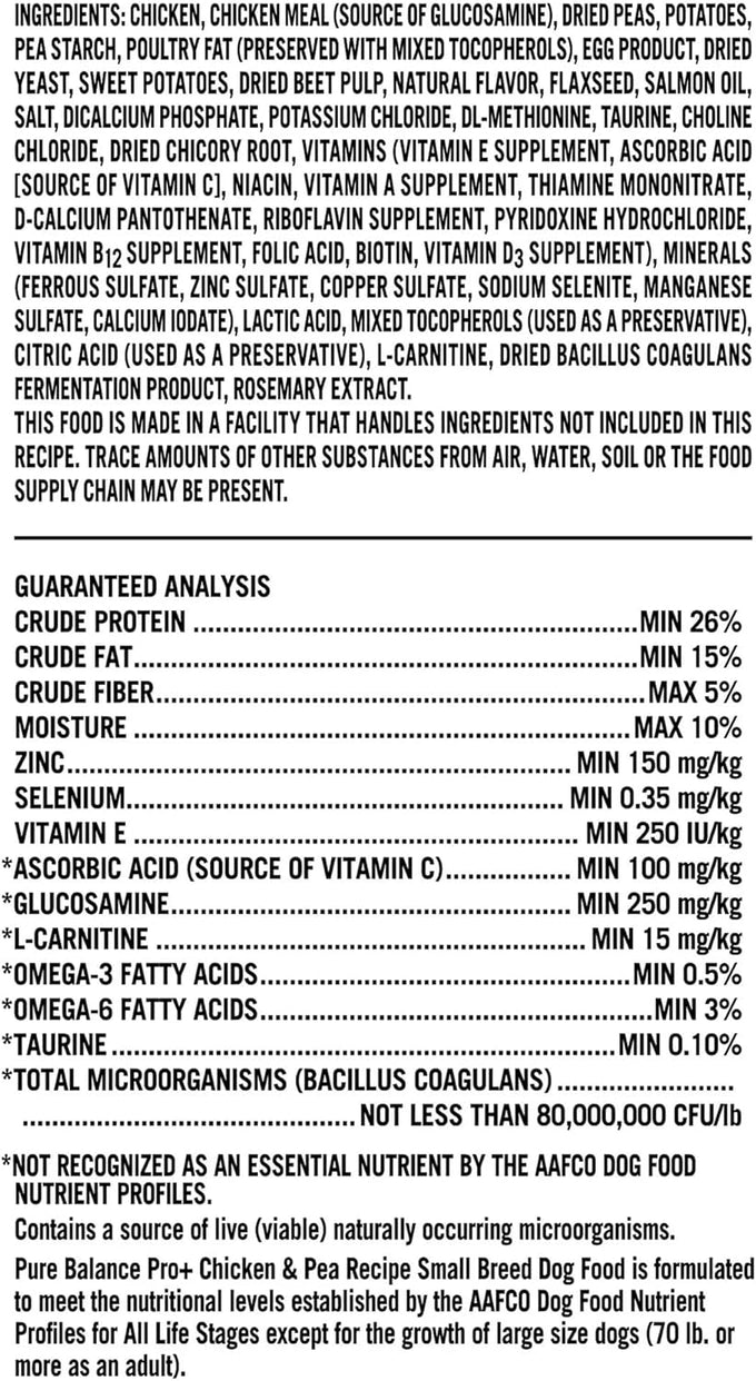 Pure Balance Pro+ Small Breed Chicken & Pea Dry Dog Food, 8 lbs