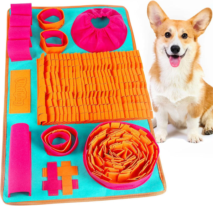Vivifying snuffle mat for small and medium dogs, felt interactive dog puzzle toy with 8 hiding places, enrichment feeding game