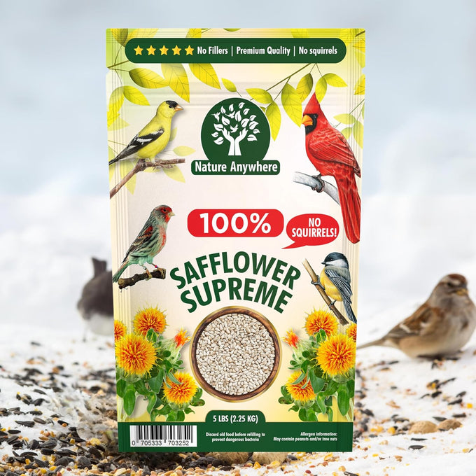 Nature Anywhere Safflower Bird Seed, 100% Pure Safflower Seed, Made in USA, No Fillers, Premium Wild Bird Food for Outside Feeders
