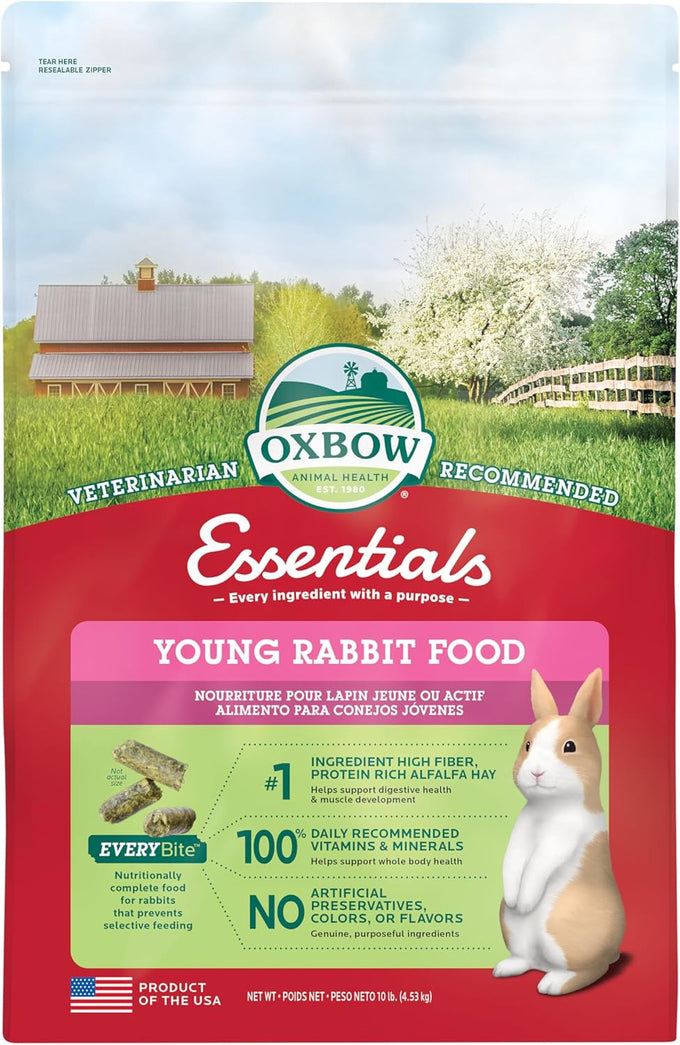 oxbow essentials young rabbit food made with timothy pet food pellets high fiber bunny supplies 10 lb bag