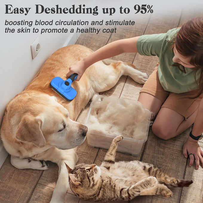 swihauk self-cleaning slicker brush for dogs and cats, skin-friendly deshedding grooming tool with pet supplies accessories, blue