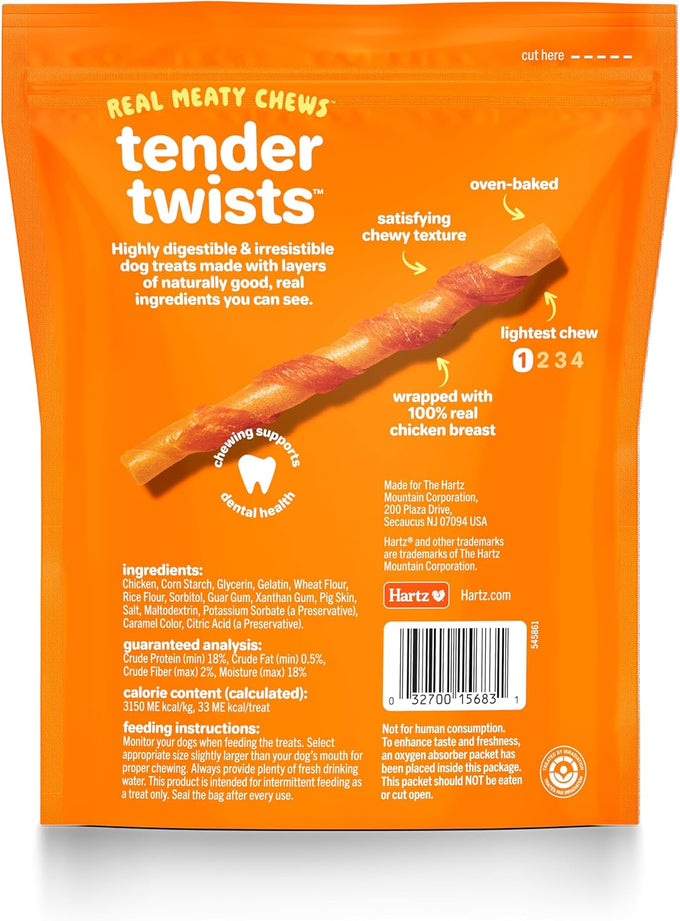 Hartz Oinkies Tender Twists Rawhide-Free Chicken Breast Dog Chews with Real Chicken Breast 36 Count