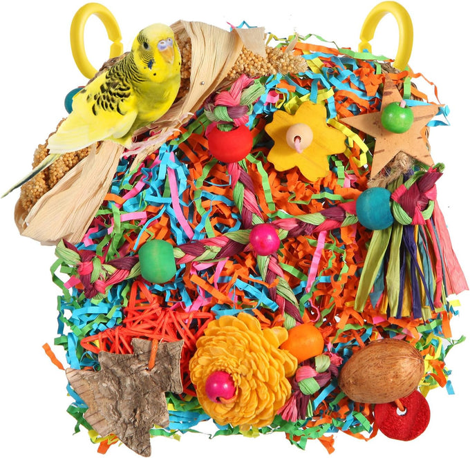 YIXUND Foraging Playground Bird Toys for Parakeets, Parrots, and Small to Medium Birds with Eco-Friendly Seagrass and Natural Wood Chew Toys