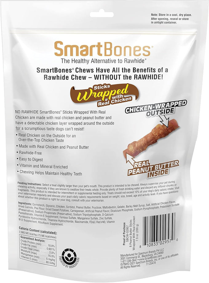 SmartBones Rawhide-Free Chicken-Wrapped Sticks, Mini Sticks with Chicken and Peanut Butter, 7 Ounce