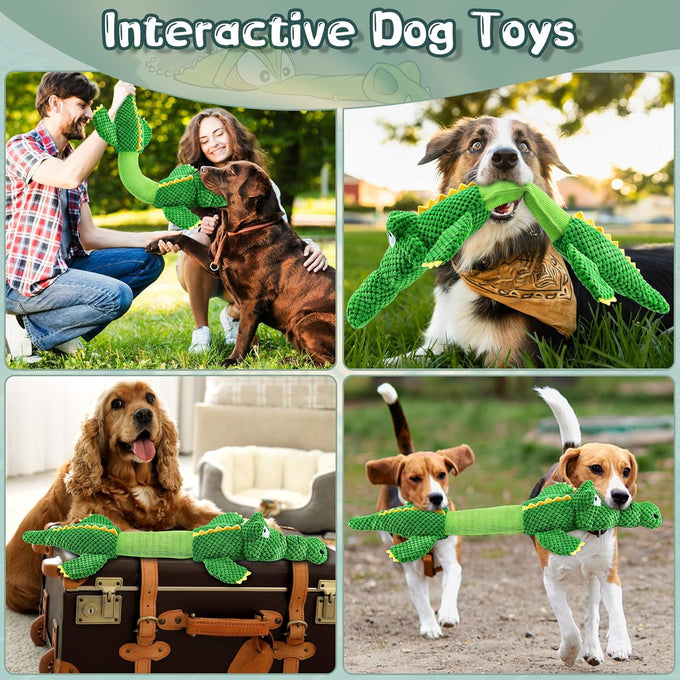 WOWBALA interactive squeaky dog chew toy for small, medium & large dogs, crocodile-shaped, plush, crinkle paper, 24-inch length