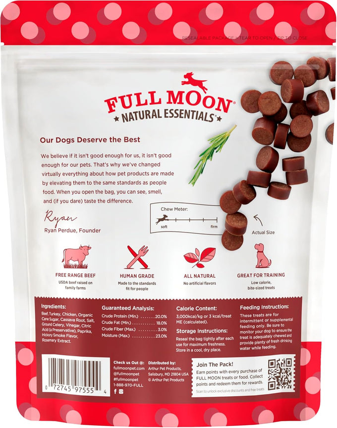 Full Moon Essential Beef Savory Bites All Natural Dog Treats, 14 Ounce, Human Grade, No Fillers, Made in the USA