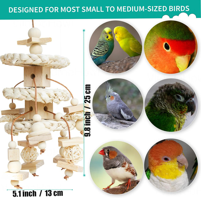 Natural bird toys for quaker parrot, lovebird, parakeet, cockatiel & conure - 100% natural, non-toxic, chew, shred & forage toys