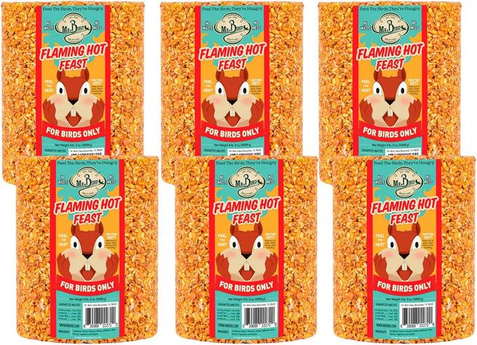 Mr. Bird Flaming Hot Feast Large Wild Bird Seed 6" Cylinder 4 lb 3 oz, Squirrel-Resistant Formula
