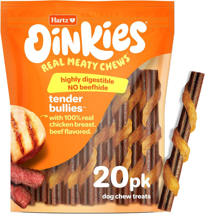 Hartz Oinkies tender ribs with real chicken and duck, peanut butter flavored dog treats, 22 count, rawhide-free, highly digestible