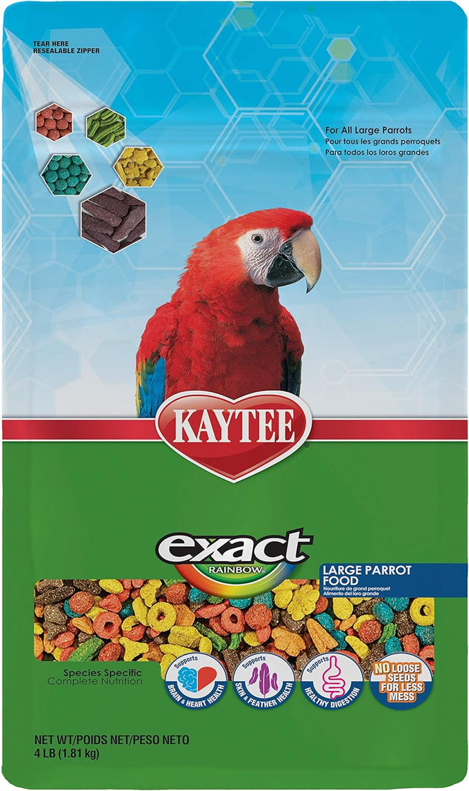 kaytee exact rainbow food for large parrots, 4 lb, premium extruded nutrition