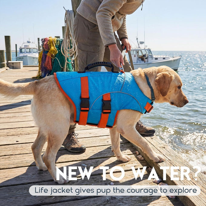 Asenk Dog Life Jacket for Swimming, Boating, Reflective & Adjustable, Small to Large Dogs, Blue, Size S