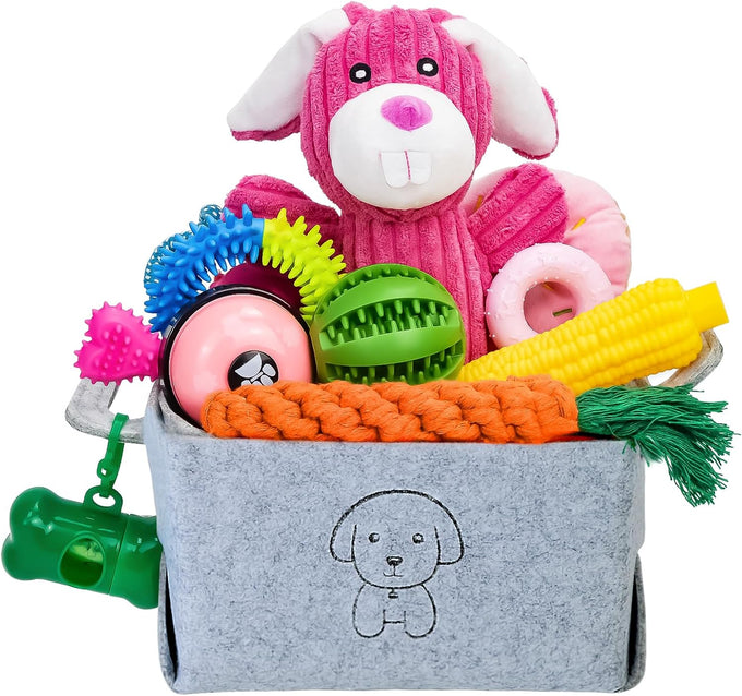 mrsohret 20pcs puppy chew toys for teething dog rope treat balls plush squeaky toys for small medium dogs