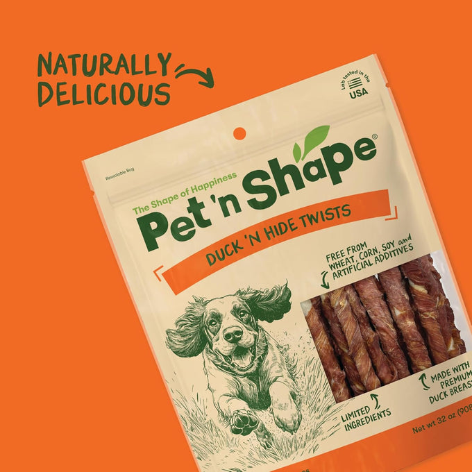 Pet 'n Shape duck wrapped rawhide dog treats - naturally delicious, healthy snack, no artificial additives, 1 pound small size