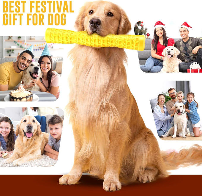 LOYEE Yellow Dog Squeaky Toy for Medium/Large Aggressive Chewers, Durable Rubber Toy for Teething