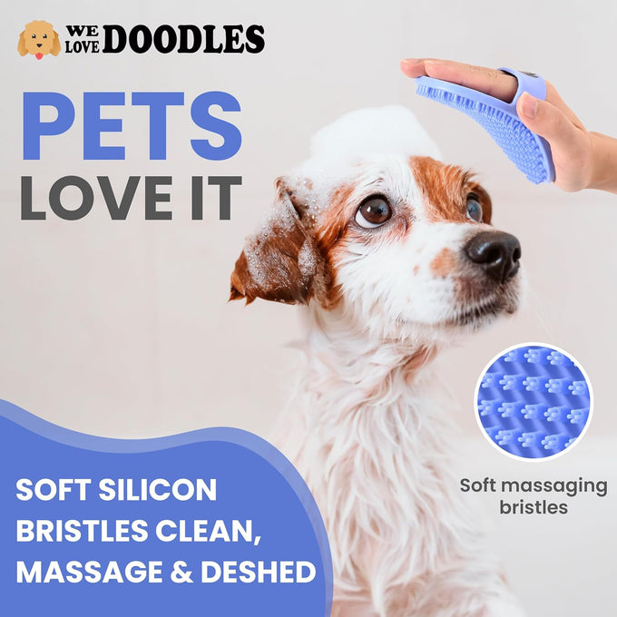 dog grooming bath brush, pet rubber brush for shower scrubbing and soothing massage, ideal for long & short haired dogs and cats