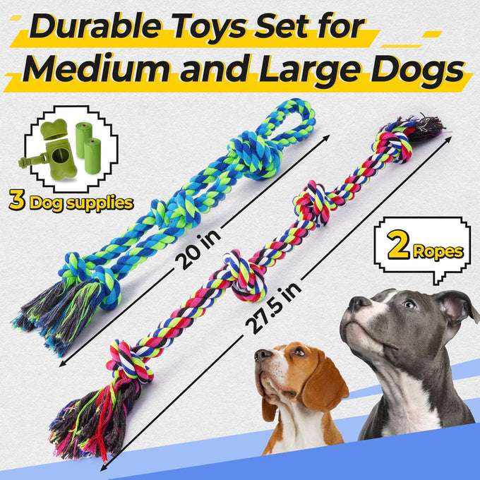 tough dog rope toys for aggressive chewers, durable tug of war dog toys, 5 pack including ropes and supplies