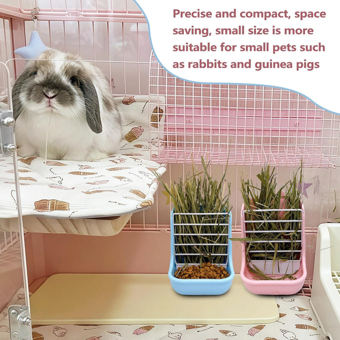 hamiledyi 2 in 1 hay feeder rack for rabbits guinea pigs chinchillas pink blue