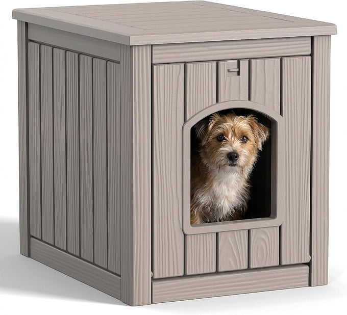 DRATO resin material dog house, multi-functional pet house for small to medium dog, black, medium size