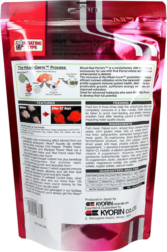 Hikari Blood Red Parrot+ Medium Pellet Fish Food, 11.7 oz, Color Enhancing Formula with Astaxanthin